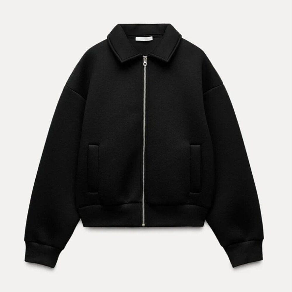 Zara‎ Scuba Bomber Jacket – Black - Size M - NWT🌷🍂✨